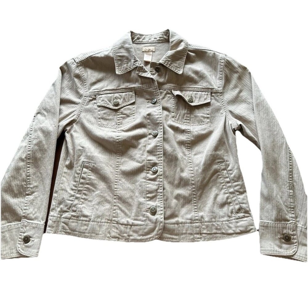 NorthCrest Safari Jacket Coat Women' SZ M Khaki Button-up Pockets Long Sleeve